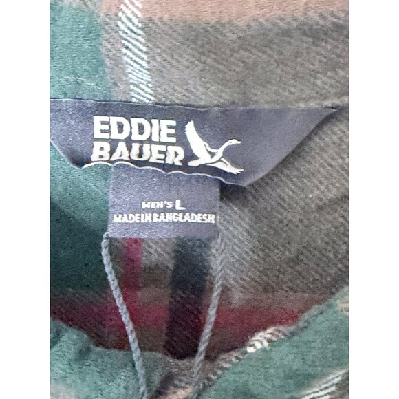 NWT $80 Eddie Bauer Flannel Shirt Mens L Green Brown Plaid Outdoor Fall - Picture 3 of 13